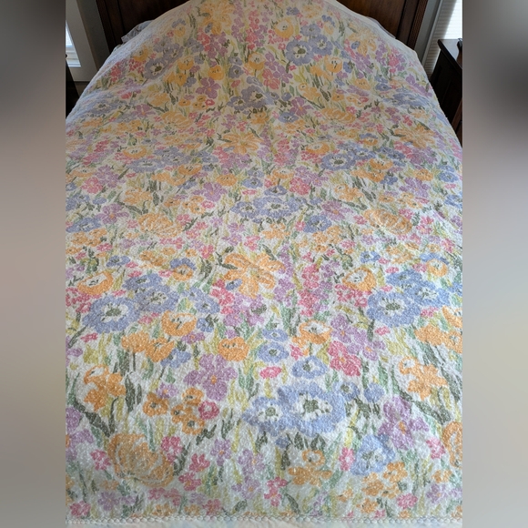VTG Floral Blanket Satin Trim - Picture 2 of 9